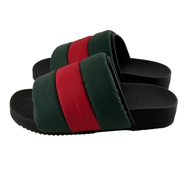 Gucci Women's Padded Web Slide Sandals Green & Red Nylon Sz 39 - Picture 6 of 10